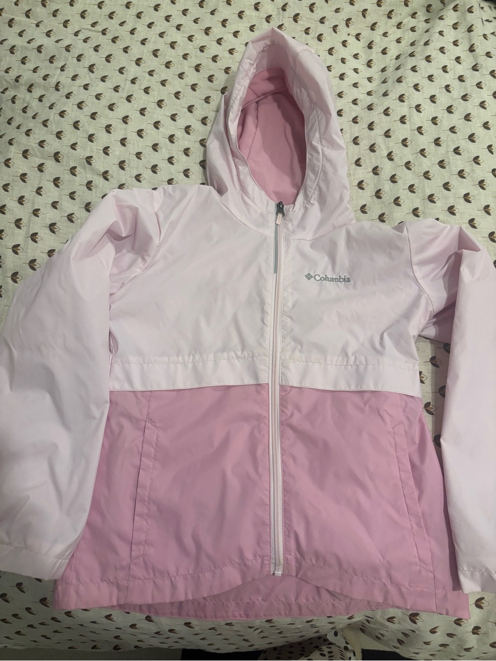 Columbia Girls' Two-Tone Light Pink Hooded Rain Jacket
